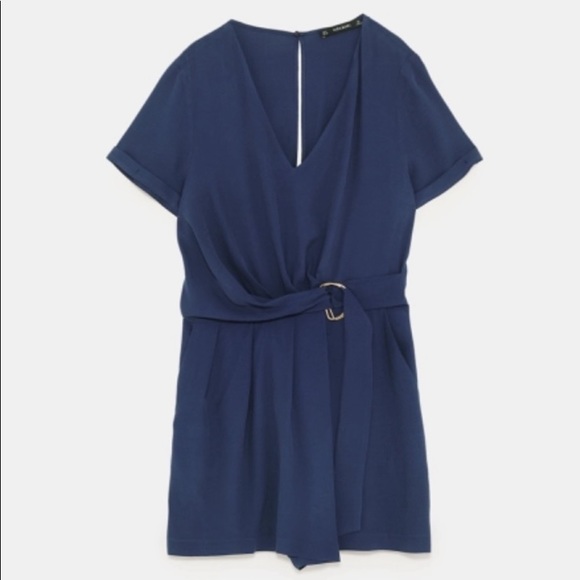 NEW Zara V-Neck Navy Romper with Buckle - L - Picture 3 of 9